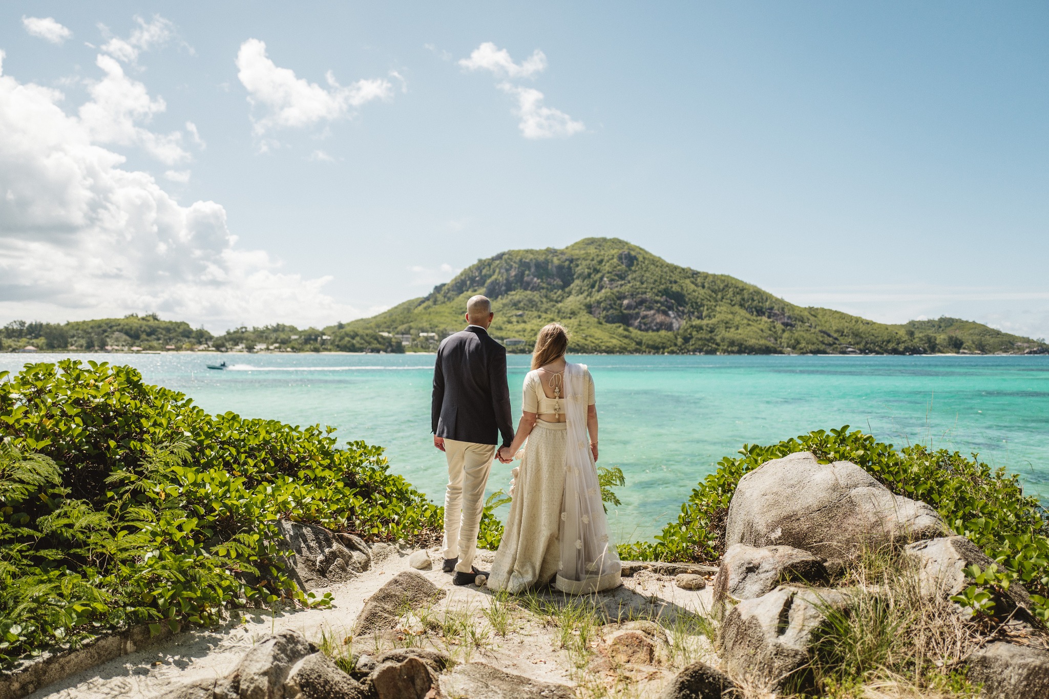 Tropical wedding gazebo setup on a Seychelles beach