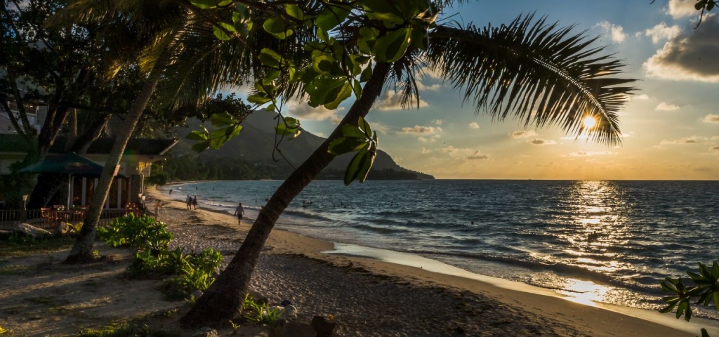 Beau Vallon beach on Mahé, the most popular sunset beach in Seychelles