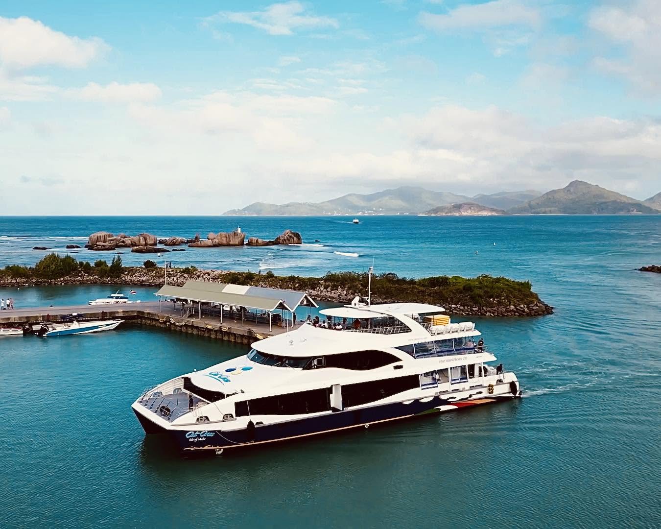 Cat Cocos catamaran ferry at the jetty in Seychelles