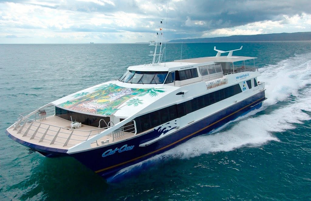 Seychelles inter-island ferry Cat Cocos on turquoise water