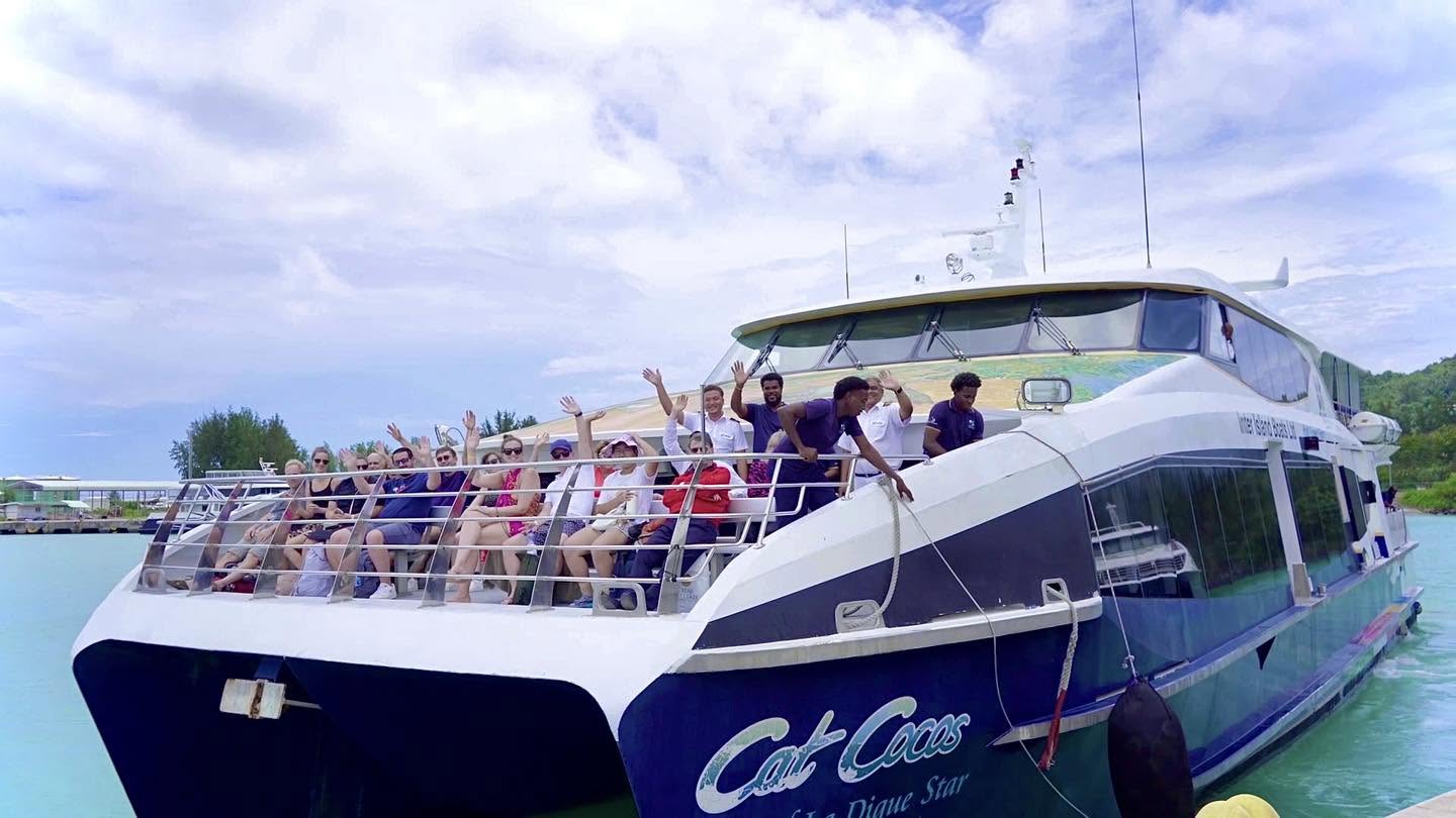 Cat Cocos fast catamaran ferry sailing between Mahé and Praslin in Seychelles