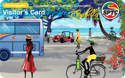 SPTC Visitor Travel Card for unlimited bus travel in Seychelles, front side